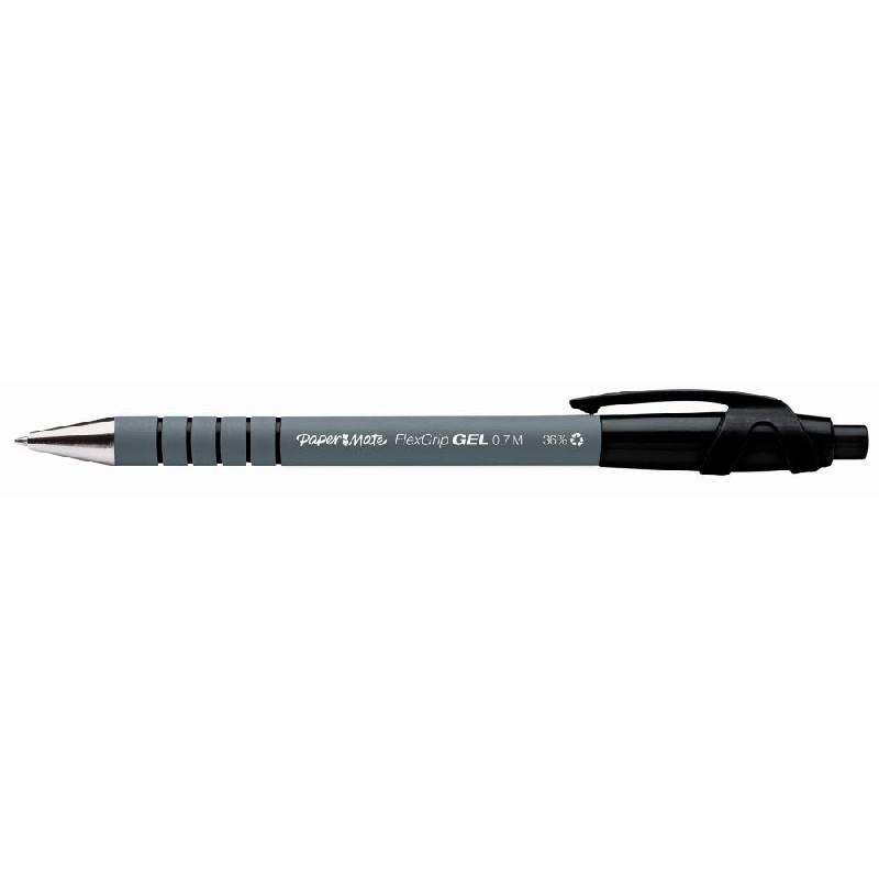 STYLO BILLE ENCRE GEL RETRACTABLE PAPERMATE FLEXGRIP GEL - POINTE MOYENNE 0,7 MM - NOIR - LOT DE 2
