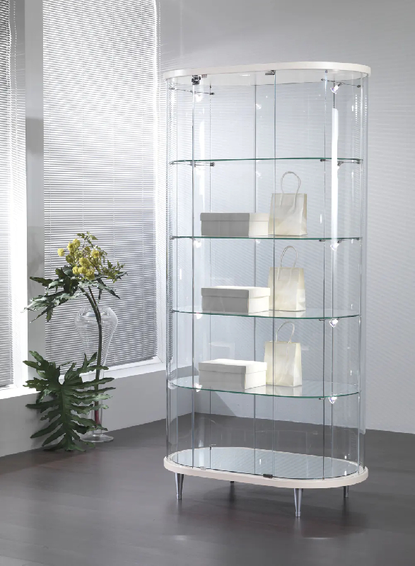 Vitrine haute ovale cylindrique 203/OGVA - blanc poli - éclairage LED, 4 tablettes réglables, porte avec serrure_0