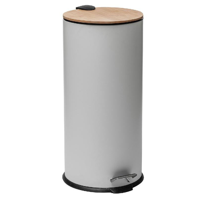 WellHome - Poubelle Ronde à Pédale de 30 Litres avec Couvercle en Bambou 60 cm - blanc WH13895_0