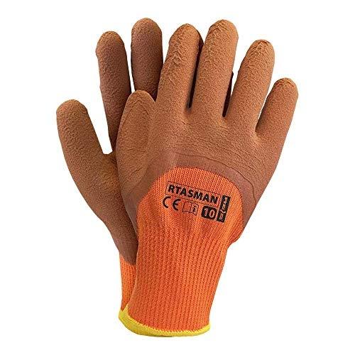 REIS RTASMAN - Lot de 12 gants de protection orange/marron taille 10 - Double couche polyester et tissu éponge pour confort et chaleur_0