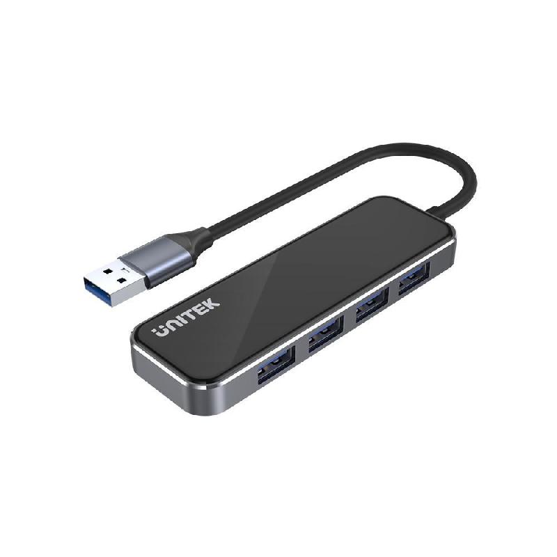 UNITEK H1109A - Hub USB 3.2 Gen 1 (3.1 Gen 1) Type-A - 4 ports - Aluminium et verre trempé - Noir_0