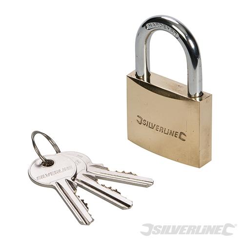 Cadenas en laiton 50 mm - Silverline MSS04 - anse en acier trempé et mécanisme à gorges_0