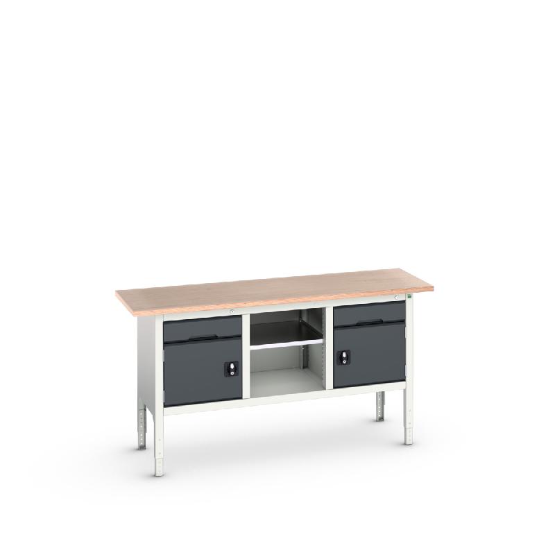 Établi Verso Monobloc Fixe Mpx - 2 tiroirs, 2 portes & 1 tablette - Hauteur réglable - LxPxH : 1750x600x830-930 mm_0