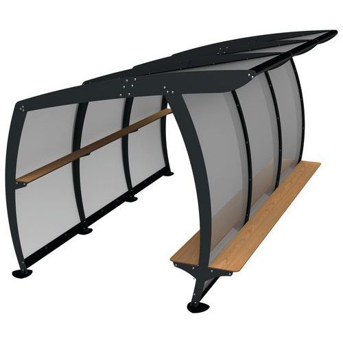 ABRI GOUTY 4.5 M PMMA MÉTAL GRIS 7016 BANQUETTE TECK - BUTON DESIGN