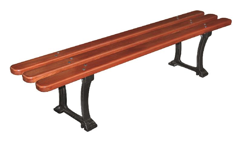 Banquette en bois exotique et pieds fonte 'Toledo' - 3 lames FSC - 180 cm - Vernis et antirouille_0