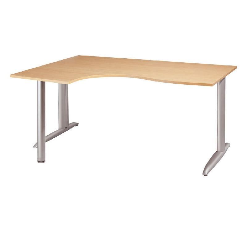BUREAU COMPACT RETOUR À GAUCHE ACTUAL - L. 160 X P. 120 CM - PLATEAU HÊTRE - PIEDS L ALUMINIUM