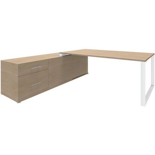 BUREAU L180XP100 SUR CONSOLE GAUCHE 200X60 CHÊNE CLAIR/BLANC - SIMMOB