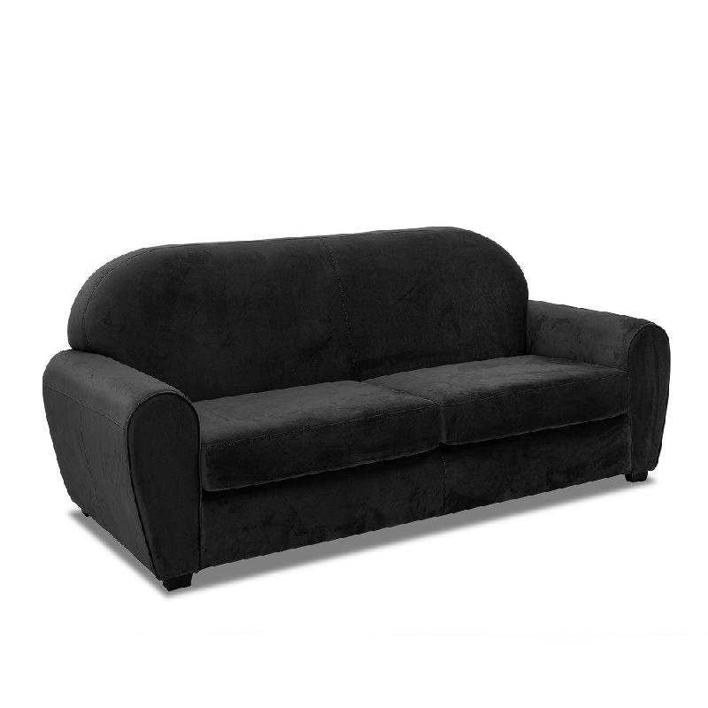Canapé fixe Club 3 places en velours noir - Design vintage anglais - Fabrication 100% italienne_0