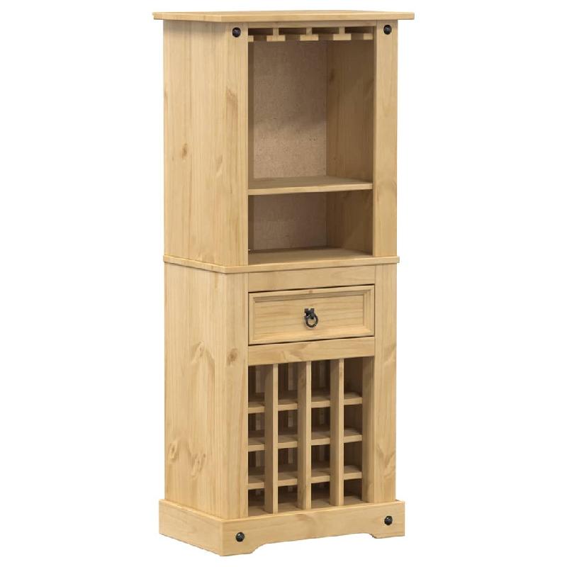 Décoshop26 - Casier à vin avec tiroir et étagère 56 x 35 x 120 cm en bois massif de pin brun DEC024444 - 3000254710479_0