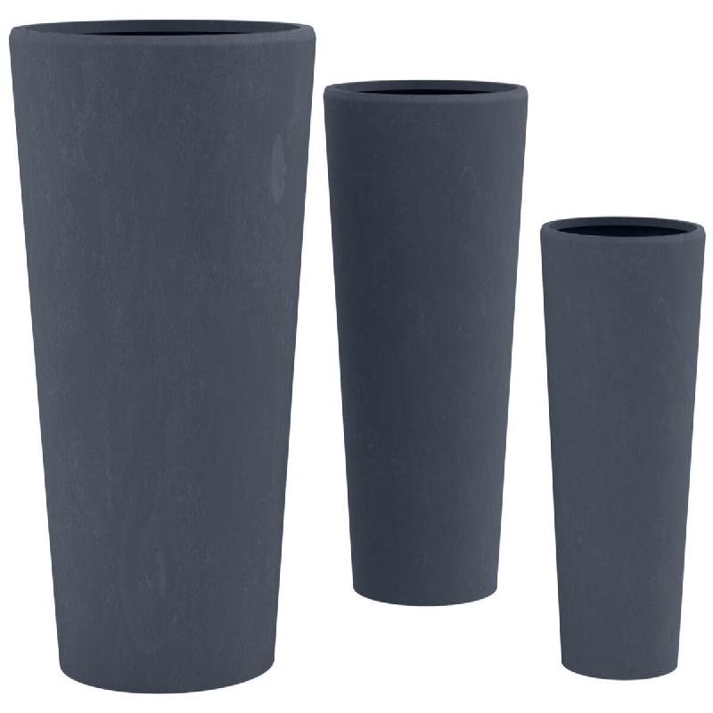 Décoshop26 - Lot de 3 pots de fleurs en argile fibreuse anthracite avec trous de drainage résistants aux intempéries 10_0007964 - 3000266398948_0
