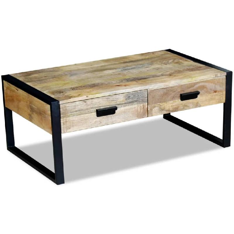 Décoshop26 - Table basse de salon design industriel avec 2 tiroirs en bois de manguier massif 100 x 60 x 40 cm DEC037317 - Bois massif 3000263218737_0