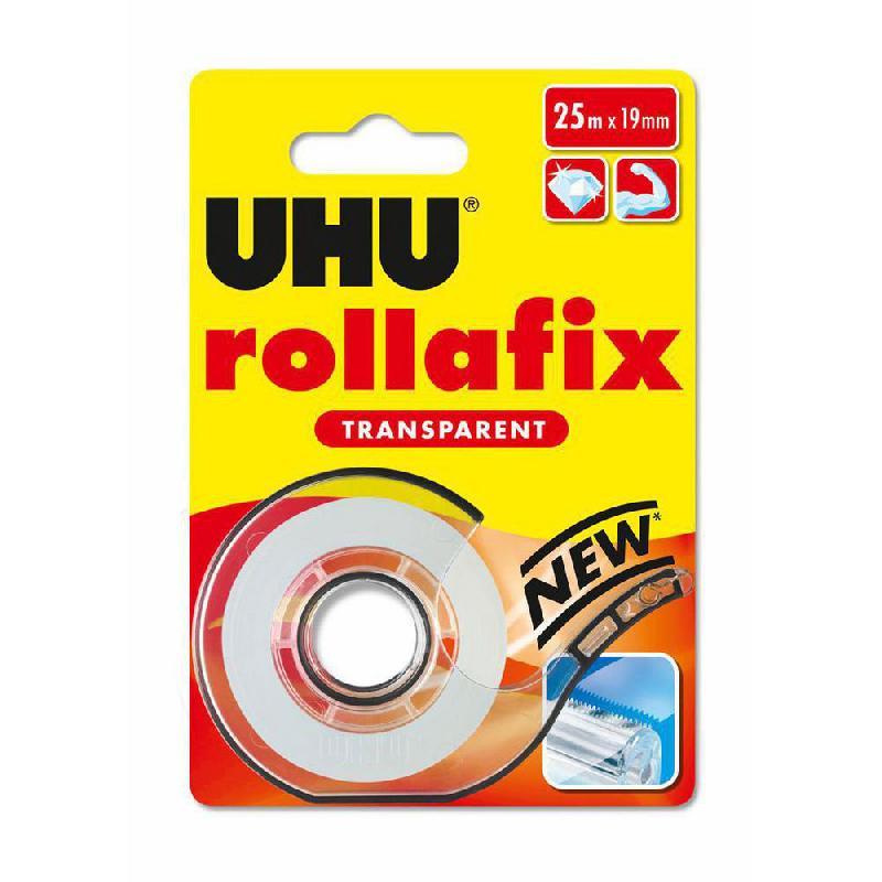 DEVIDOIR ESCARGOT DE RUBAN ADHESIF TRANSPARENT UHU ROLLAFIX 25 M X 19 MM + 1 ROULEAU