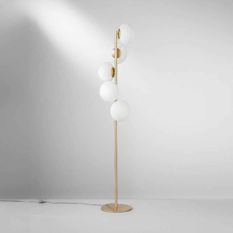 ECO-LIGHT LAMPE SUR PIED RIPPLE, DORÉ/OPALE, À 5 LAMPES