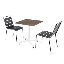Oviala Business Ensemble table de terrasse stratifié taupe et 2 chaises gris - gris métal 110793_0