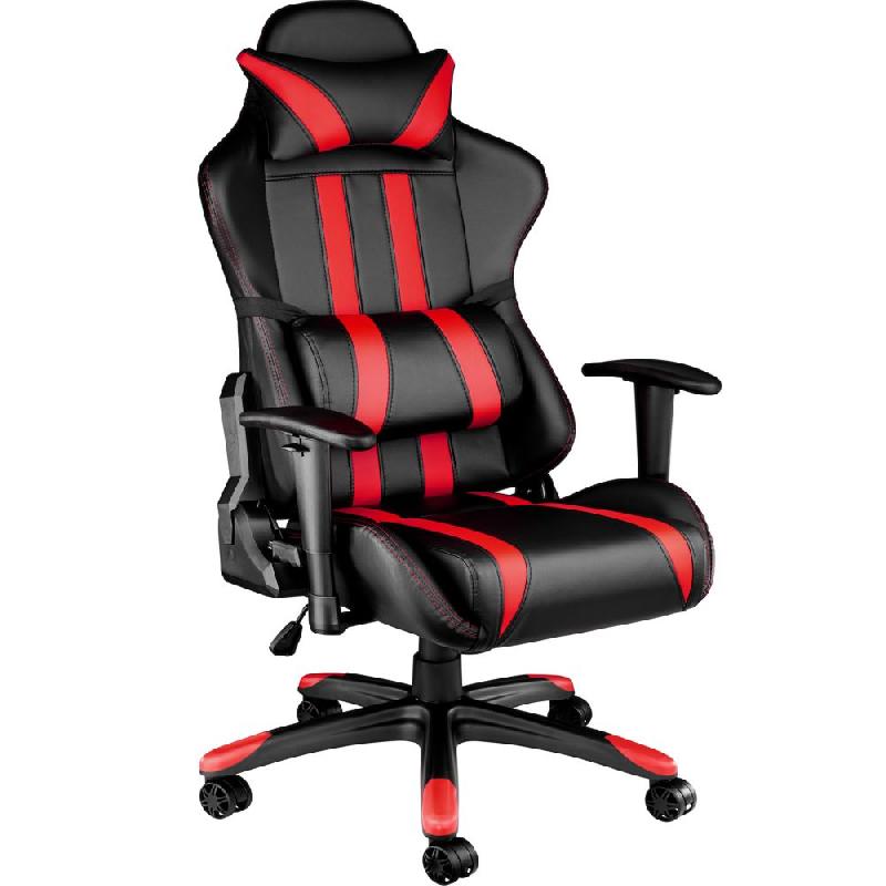 Fauteuil de bureau - chaise siège sport gamer avec coussin de tête et lombaires - noir/rouge - modèle 08_0000361_0