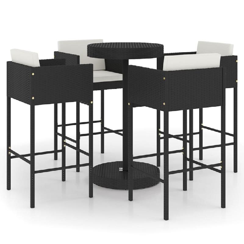 Helloshop26 - Ensemble de bar de jardin 5 pièces et coussins résine tressée noir - 3000730247765_0