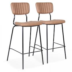 Oviala Business Lot de 2 chaises hautes en textile enduit marron clair - marron textile 108250_0