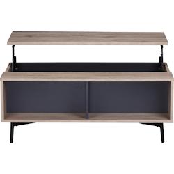 Möbilia Table basse | 2 compartiments ouverts, plateau rabattable | Anthracite foncé avec MDF naturel | Pieds en métal | L 100 x P 58 x H 39 cm - m_0
