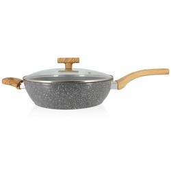Menastyl - Sauteuse Cannelle 28cm Avec Couvercle En Verre Et Poignees Bois Clair - 3256390190396_0