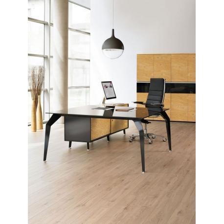 Mobilier de direction carré avec retour porteur - Collection ACTIUM - Plateau verre - L.150x150 cm - Encombrement L.175xP.300 cm - Réf. 3160-P231_0