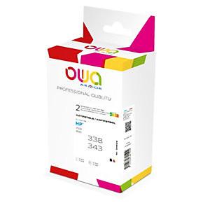 OWA CARTOUCHE D'ENCRE REMANUFACTURÉE COMPATIBLE POUR HP 338 ET 343 SD449EE - PACK 4 COULEURS - NOIR + COULEURS