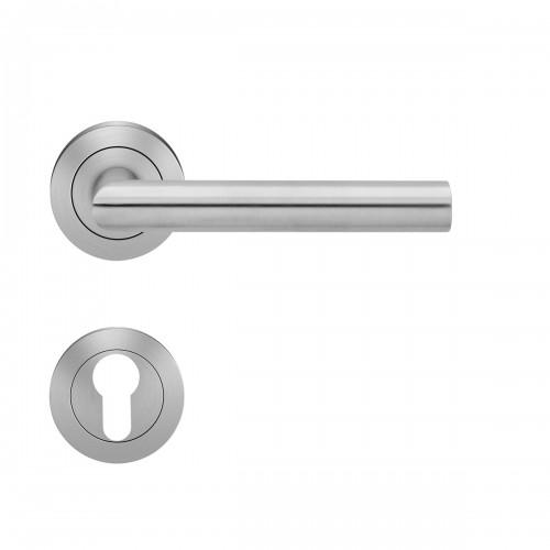 POIGNÉES DE PORTE SUR ROSACES RONDES SÉRIE ER 28 RHODOS - INOX SATINÉ - CLÉ I KARCHER DESIGN