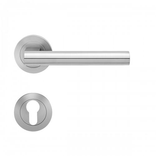 POIGNÉES DE PORTE SUR ROSACES RONDES SÉRIE ER 45 MADEIRA - INOX SATINÉ - CLÉ I KARCHER DESIGN