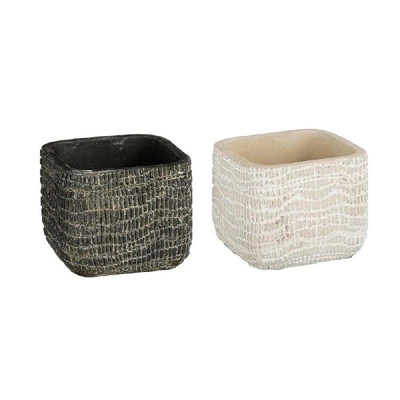 Pots carrés effet pierre blanc cassé et gris foncé 8x8x6,5cm - par 2_0