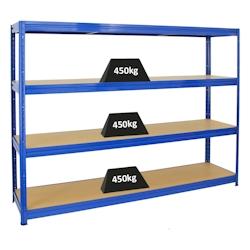 PROREGAL Étagère charge lourde DINO, HxLxP 180x240x60cm, 450kg par niveau, Bleu, Étagère robuste de Garage, Atelier - bleu acier RK7-26_0