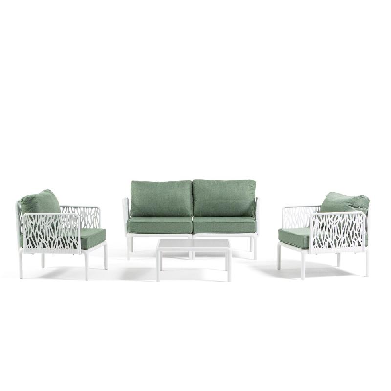 RATTATAN Ensemble relax de jardin HOYA en résine avec coussins déhoussables, un canapé, de deux fauteuils et d’une table avec plateau en verre �_0