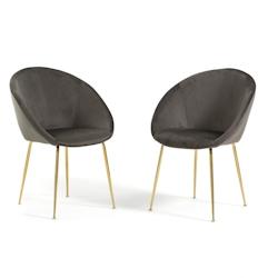 RATTATAN Lot de 2 chaises d’intérieur en tissu doux, pieds en métal, style moderne, pour cuisine, salle à manger ou bureau – IRIS – Gris fonc_0