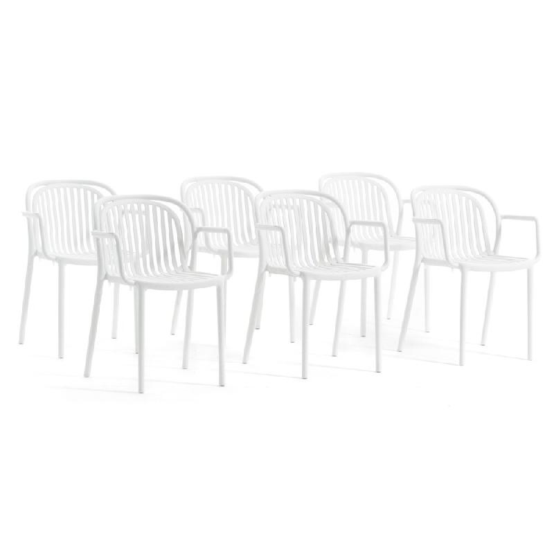 RATTATAN Set de 6 chaises avec accoudoirs en résine renforcée de fibre de verre, design moderne, empilables pour jardin, bar, restaurant, cuisine �_0
