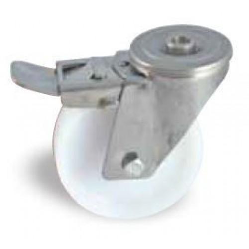 ROULETTE INOX PIVOTANTE À FREIN À ŒIL 80 MM- CHARGE 150 KG - ALÉSAGE LISSE AVL