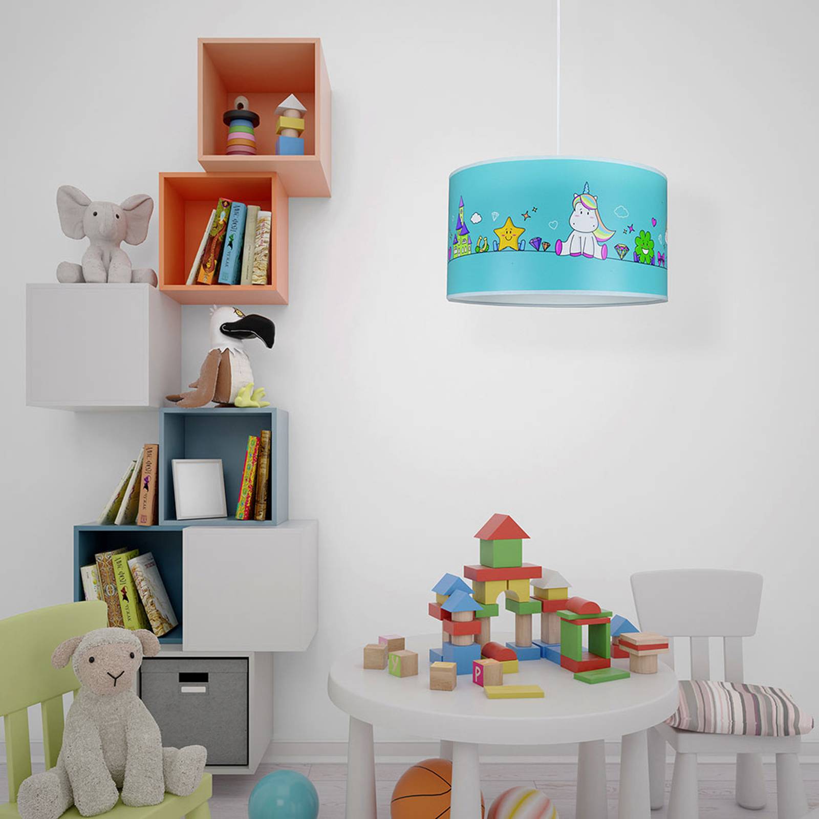 DUOLLA SUSPENSION UNICORN, BLEUE AVEC DES MOTIFS