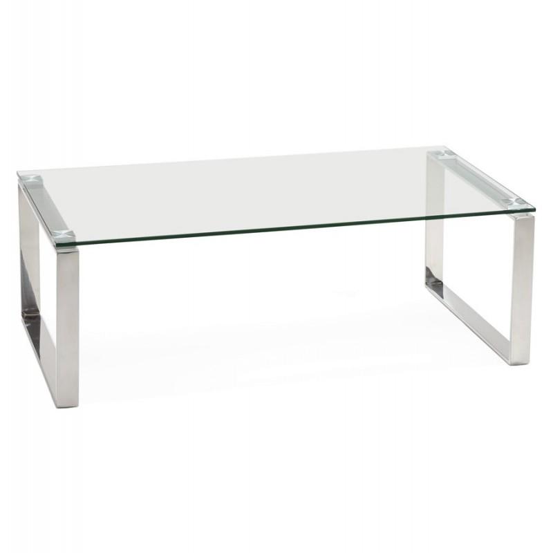 Table basse en verre transparent SIA 110cm - Paris Prix, protections sol et acier chromé_0