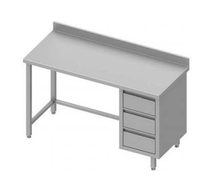 Table inox de travail adossée avec trois tiroirs  à droite sans étagère 1000x700x900 - 930377100_0