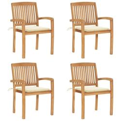 VidaXL Chaises De Jardin Empilables Avec Coussins Lot De 4 Teck Solide - beige 3073212_0