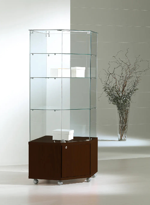 Vitrine haute d'angle 7/18MVA - wengé - verre trempé - 68x68x180 cm_0