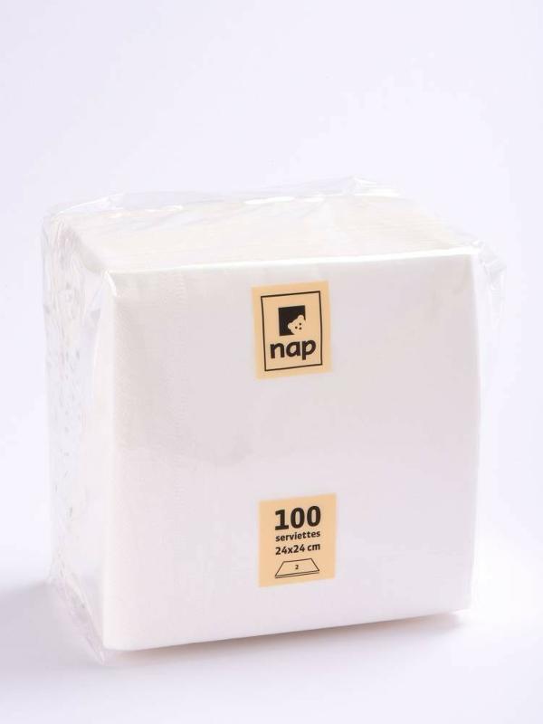 SERVIETTE BLANC OUATE DE CELLULOSE 39X39 CM  (100 PIÈCES)
