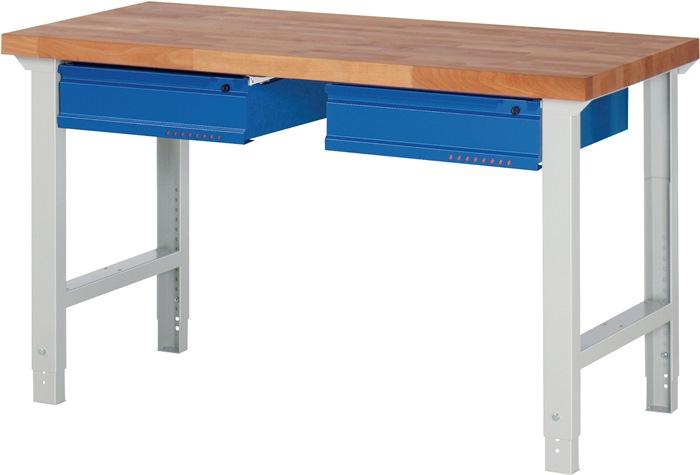 Établi série BK 650 l.1500xP700xH790-1140 mm hêtre massif gris clair, RAL 7035 bleu gent.,RAL 5010 2 tiroirs PROMAT_0