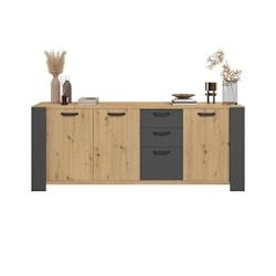 Buffet Loft - Decor Chene Artisan Et Melamine Gris Ombre - 3 Portes Et 3 Tiroirs - L 220 X P 52 X H 86.5 Cm - Parisot - 3480940295594_0