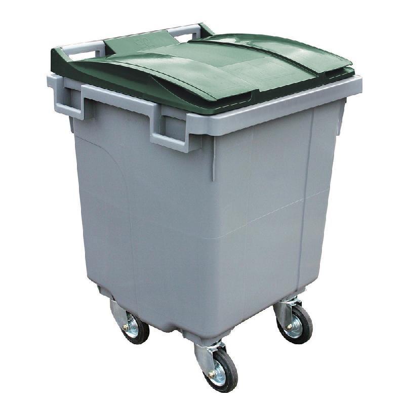 CONTENEUR 4 ROUES SULO  PRISE FRONTALE 400 L GRIS/ VERT