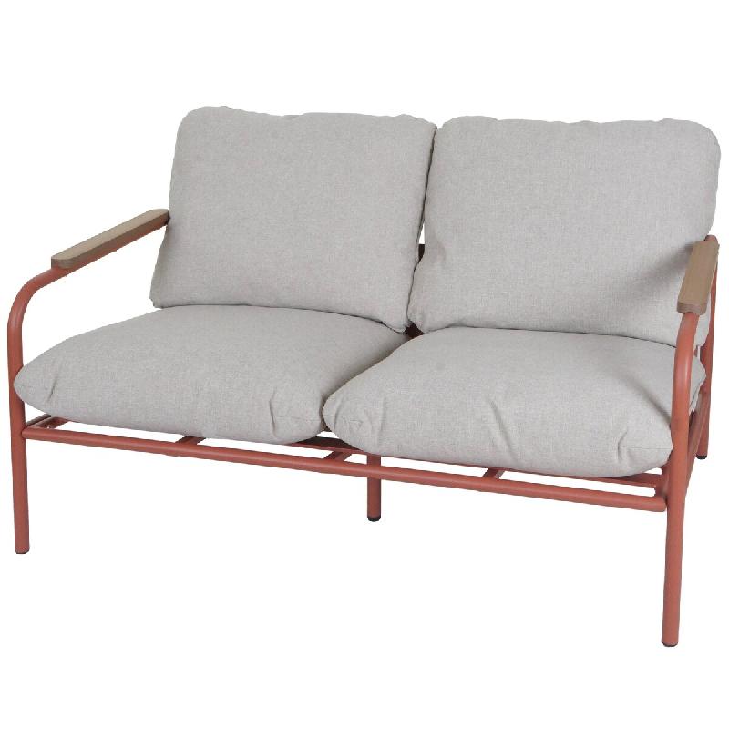 Décoshop26 - Banc de jardin 2 places avec accoudoirs 81x125x81 cm avec coussins beige structure en aluminium terracotta 04_0009589 - beige aluminium_0