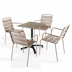 Oviala Business Ensemble table de terrasse stratifié marbre beige et 4 fauteuils taupe - Oviala - gris métal 110172_0
