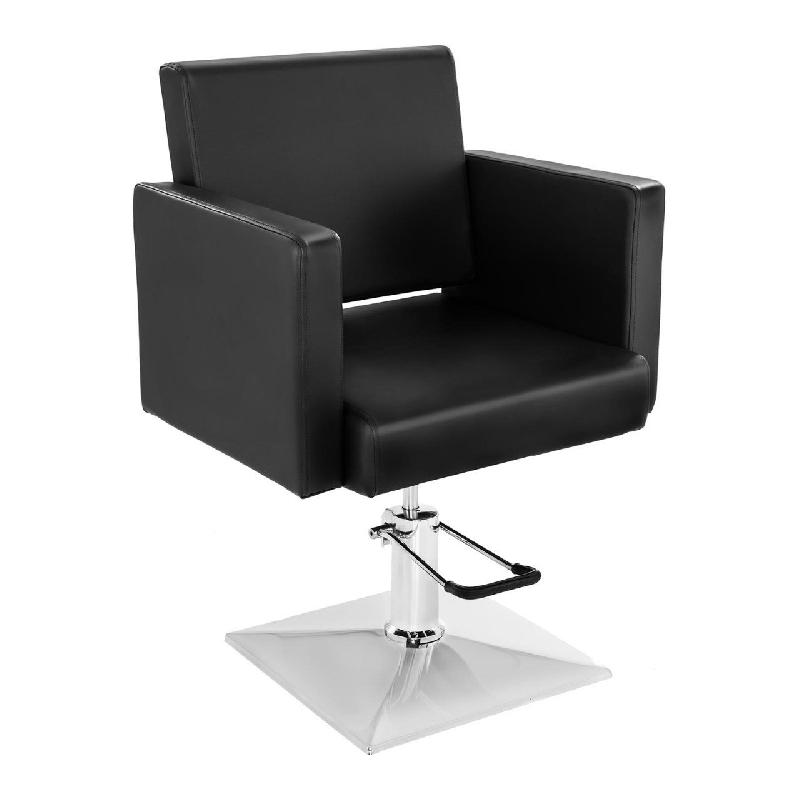 Fauteuil chaise siège de barbier pivotant 360° - Acier chromé et synthétique noir - Charge maximale 200 kg_0