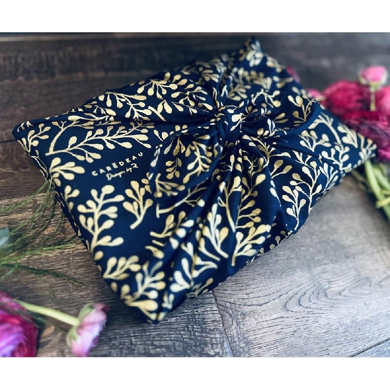 Furoshiki Jardin sauvage bleu nuit/or réutilisable 55x55 cm_0