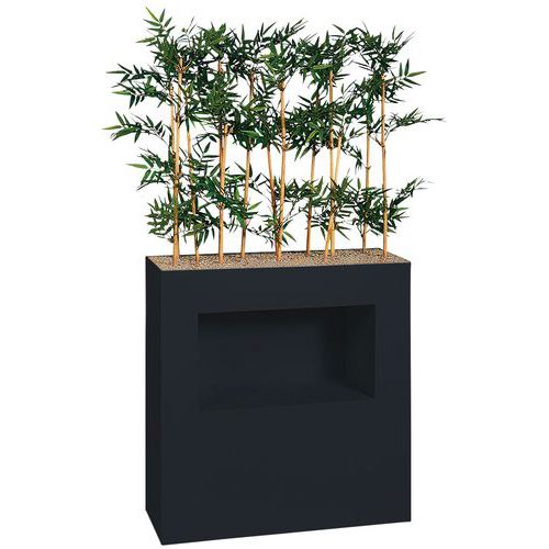 JARDINIÈRE MÉTAL SUR PATINS AVEC NICHE H 90 CM BAMBOUS NOIR