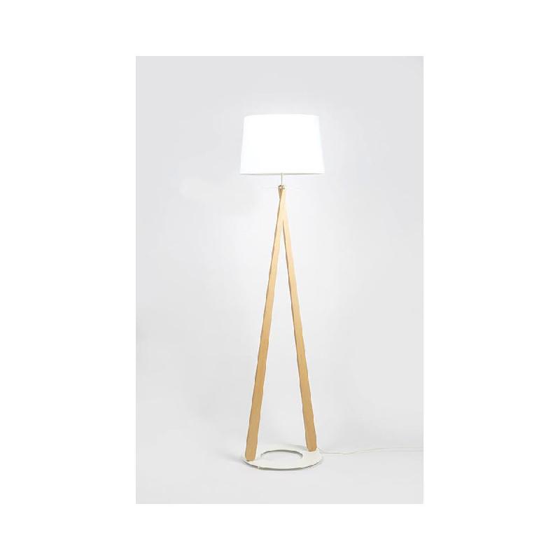 LAMPADAIRE LED ZAZOU - PUISSANCE 40W - CULOT E27 - PIED HETRE - SOCLE ET ABAT-JOUR BLANCS