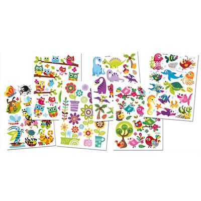 LOT DE 6 PLANCHES DE STICKERS GEL 3D MULTITHEMATIQUES. DIMENSIONS PLANCHE : 11,5X15,5 CM.
