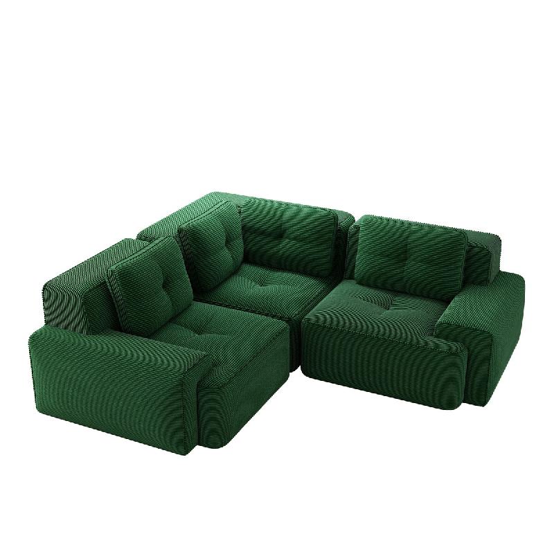 Merax Canapé d'angle modulable 2 places , Cloud Sofa Cord sans cadre, canapé lounge près du sol, avec accoudoirs larges, vert - vert multi-matéria_0